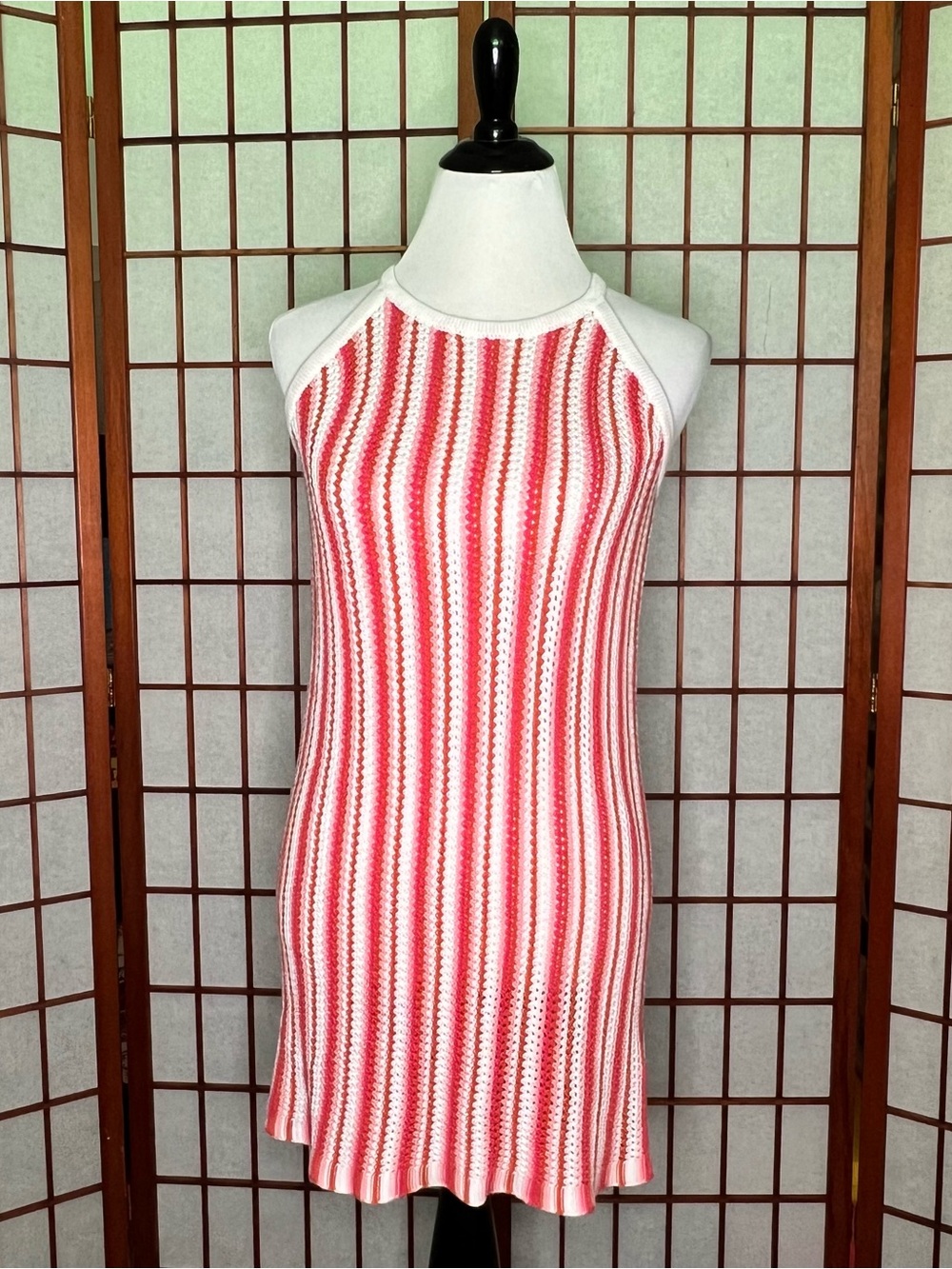 C&C California Multicolor Crochet Tank with Pink and Orange Stripes